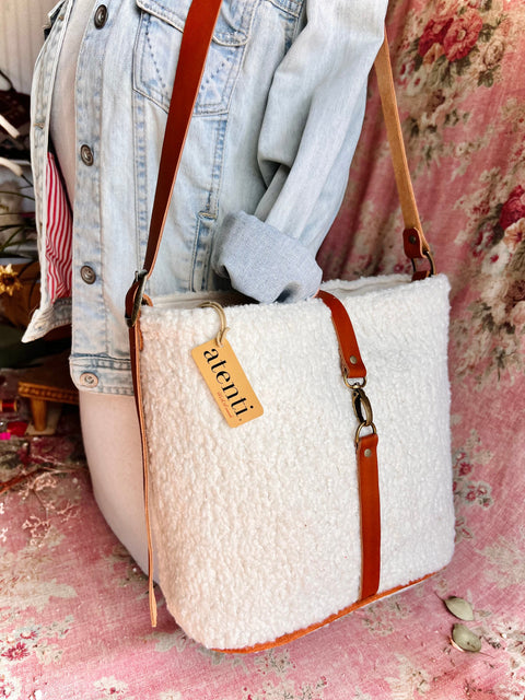 Sherpa Bella Bucket- Atenti Handmade USA Crossbody with Leather Strap