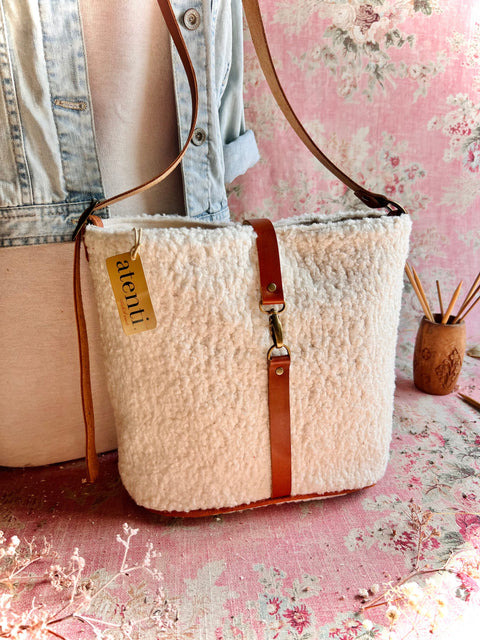 Sherpa Bella Bucket- Atenti Handmade USA Crossbody with Leather Strap