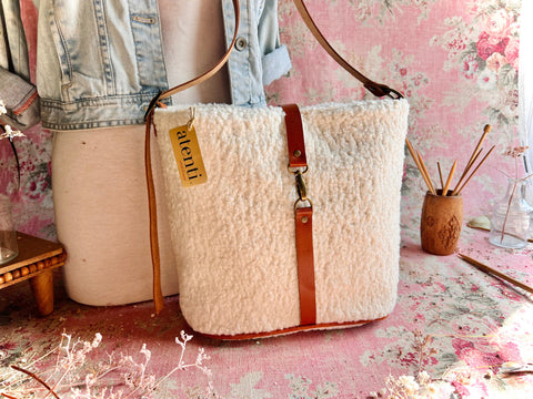 Sherpa Bella Bucket- Atenti Handmade USA Crossbody with Leather Strap
