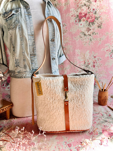 Sherpa Bella Bucket- Atenti Handmade USA Crossbody with Leather Strap