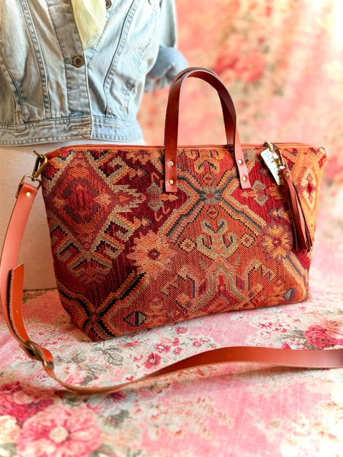 Rust Canyon Buddy Bag- Geometric Tote – Handmade USA Southwestern Travel Bag Rust Canyon