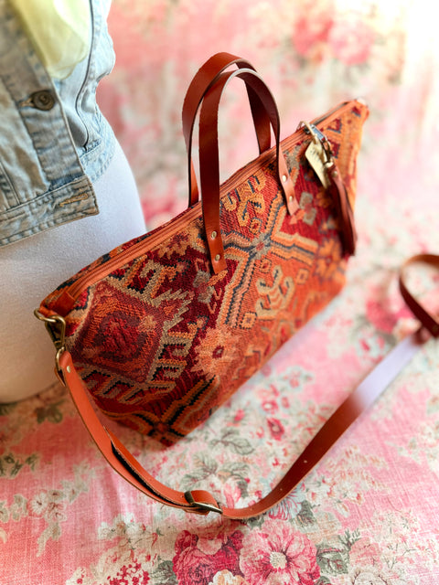 Rust Canyon Buddy Bag- Geometric Tote – Handmade USA Southwestern Travel Bag Rust Canyon
