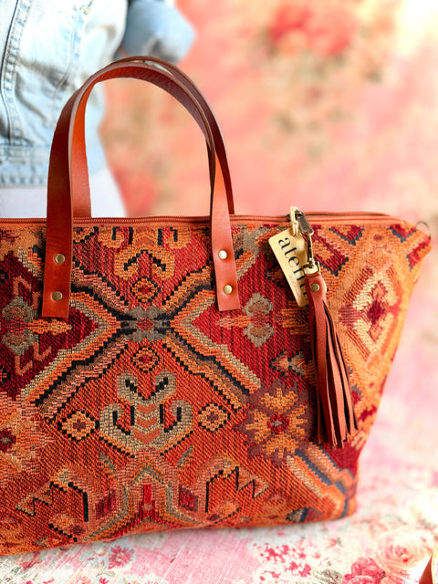 Rust Canyon Buddy Bag- Geometric Tote – Handmade USA Southwestern Travel Bag Rust Canyon