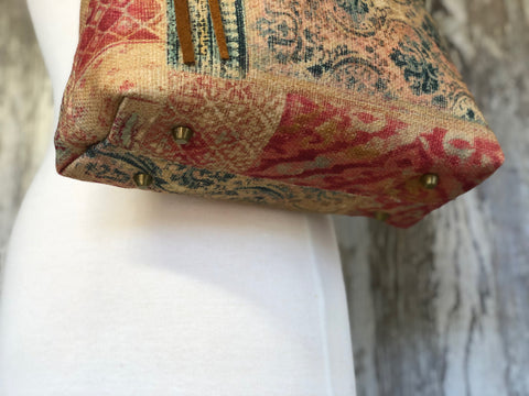 Linen Patch Borsa Bag- Atenti Handmade USA Crossbody with Leather Strap