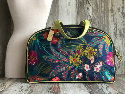 Flora Overnighter, Embroidery| Atenti USA Handmade Weekender, Floral Travel Bag