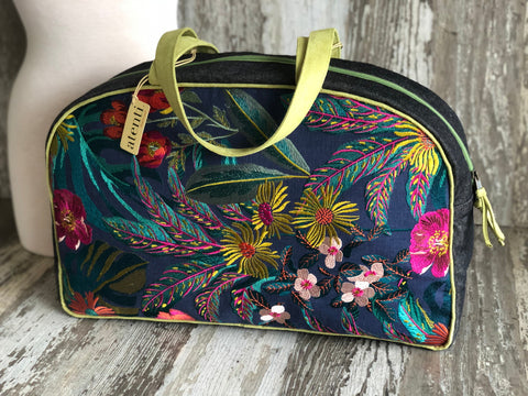 Flora Overnighter, Embroidery| Atenti USA Handmade Weekender, Floral Travel Bag