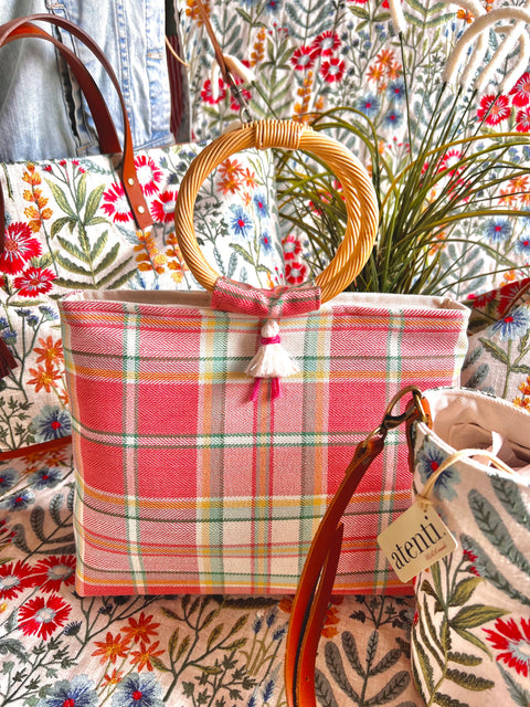 Bubblegum Fifi Bag- Atenti Handmade USA Small Purse Leather Crossbody + Bamboo Handle