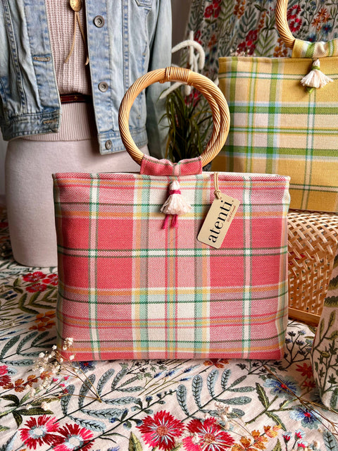 Bubblegum Fifi Bag- Atenti Handmade USA Small Purse Leather Crossbody + Bamboo Handle