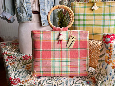 Bubblegum Fifi Bag- Atenti Handmade USA Small Purse Leather Crossbody + Bamboo Handle