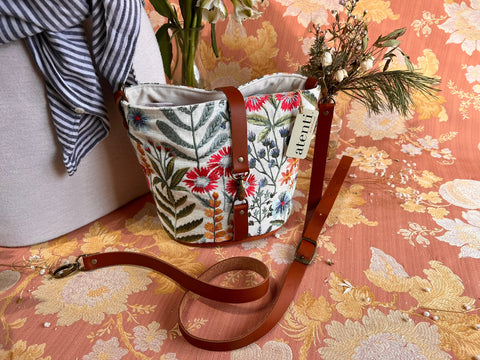 Wildflower Halle Bucket Bag- Atenti Handmade USA Embroidered Floral Crossbody with Leather Strap