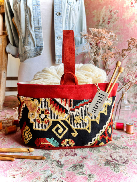 Sew Crewel Caddy– Handmade USAEmbroidered Yarn & Notions Organizer, Atenti Project Bag