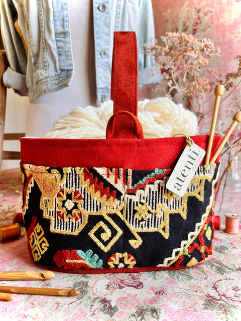 Sew Crewel Caddy– Handmade USAEmbroidered Yarn & Notions Organizer, Atenti Project Bag