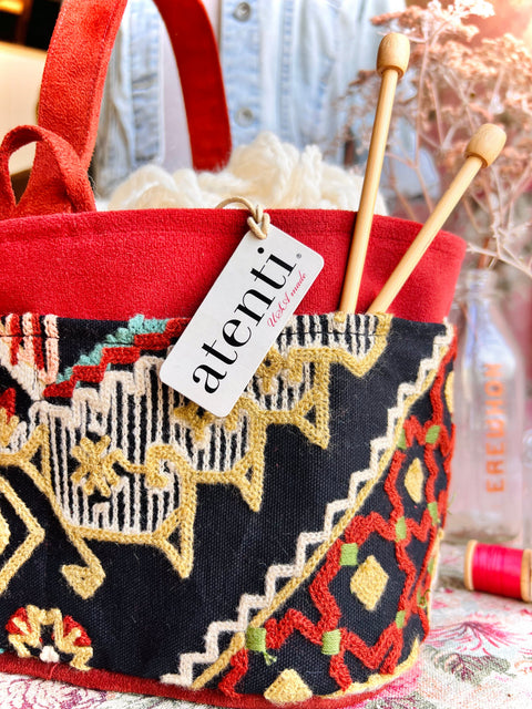 Sew Crewel Caddy– Handmade USAEmbroidered Yarn & Notions Organizer, Atenti Project Bag
