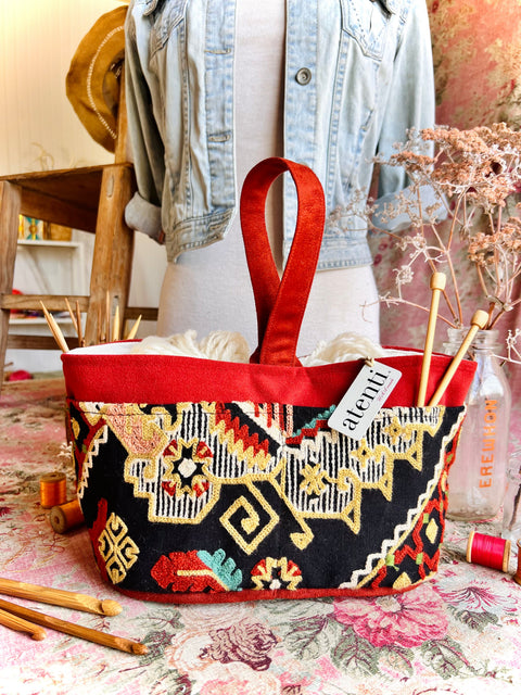 Sew Crewel Caddy– Handmade USAEmbroidered Yarn & Notions Organizer, Atenti Project Bag