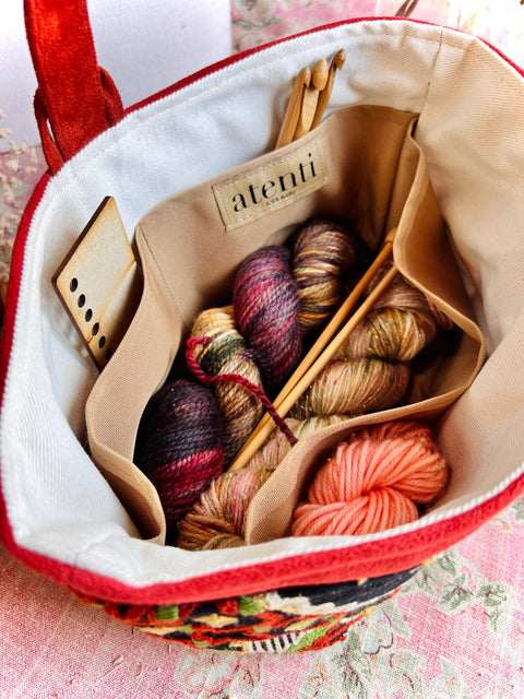 Sew Crewel Caddy– Handmade USAEmbroidered Yarn & Notions Organizer, Atenti Project Bag