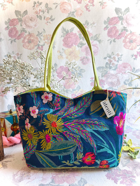 Flora Lolita, Atenti USA Handmade, Embroidered Floral Shoulder Bag and Pouch Set