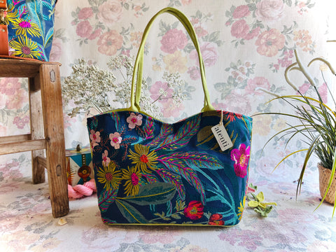 Flora Lolita, Atenti USA Handmade, Embroidered Floral Shoulder Bag and Pouch Set