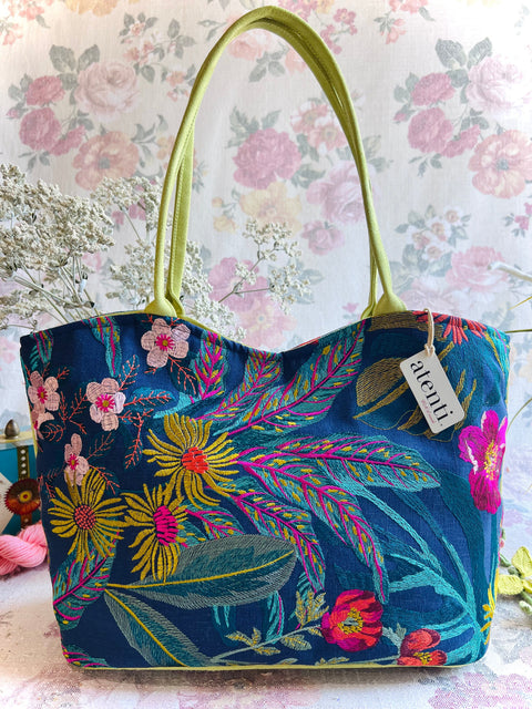 Flora Lolita, Atenti USA Handmade, Embroidered Floral Shoulder Bag and Pouch Set