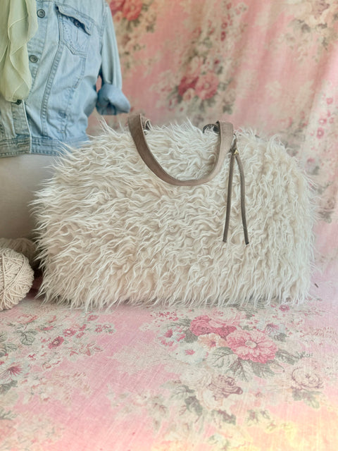 Llama Twist Natural Overnighter,  USA Handmade, Faux Fur Weekender