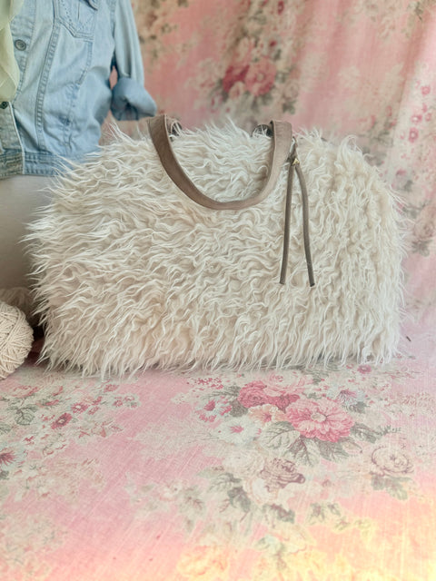 Llama Twist Natural Overnighter,  USA Handmade, Faux Fur Weekender