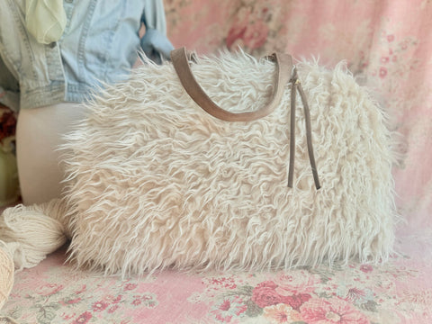 Llama Twist Natural Overnighter,  USA Handmade, Faux Fur Weekender