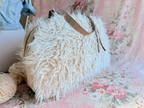 Llama Twist Natural Overnighter,  USA Handmade, Faux Fur Weekender