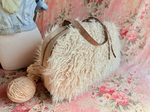 Llama Twist Natural Overnighter,  USA Handmade, Faux Fur Weekender
