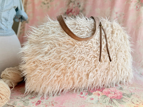 Llama Twist Natural Overnighter,  USA Handmade, Faux Fur Weekender