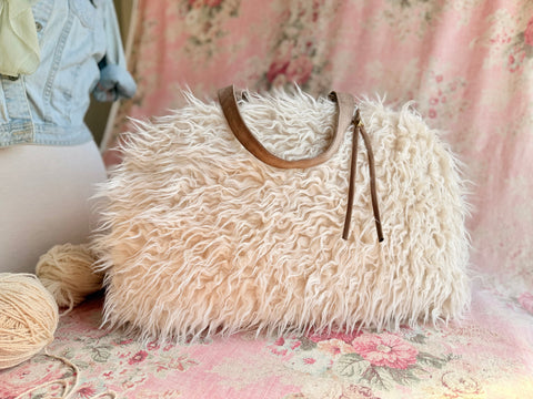 Llama Twist Natural Overnighter,  USA Handmade, Faux Fur Weekender