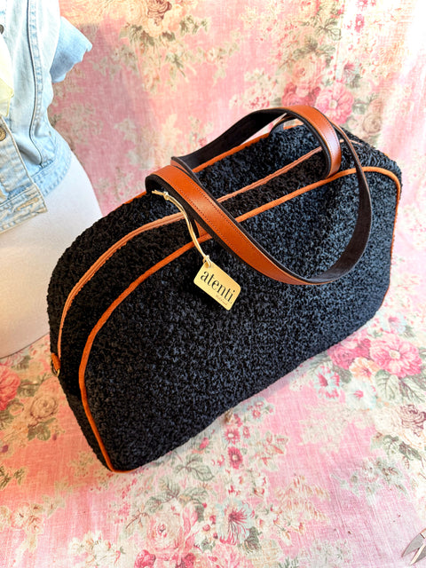 Persian Lamb Overnighter, Atenti USA Handmade Luxurious Weekender, Travel Bag