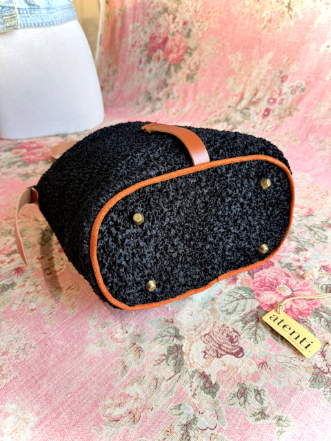 Persian Lamb Bella Bucket- Atenti Handmade USA Crossbody with Leather Strap