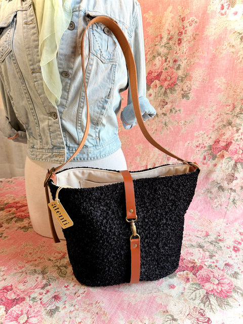 Persian Lamb Bella Bucket- Atenti Handmade USA Crossbody with Leather Strap