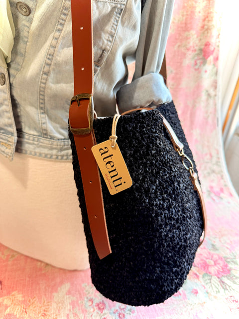 Persian Lamb Bella Bucket- Atenti Handmade USA Crossbody with Leather Strap