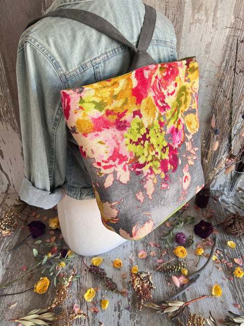 Blossom Grey Backsac Backpack | Handmade Convertible Bag by Atenti