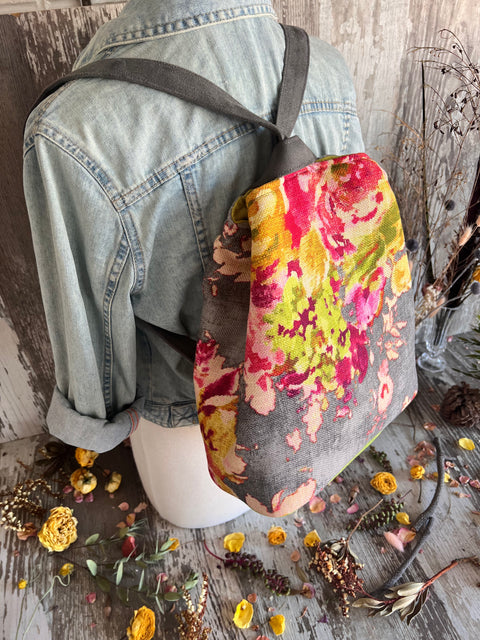 Blossom Grey Backsac Backpack | Handmade Convertible Bag by Atenti