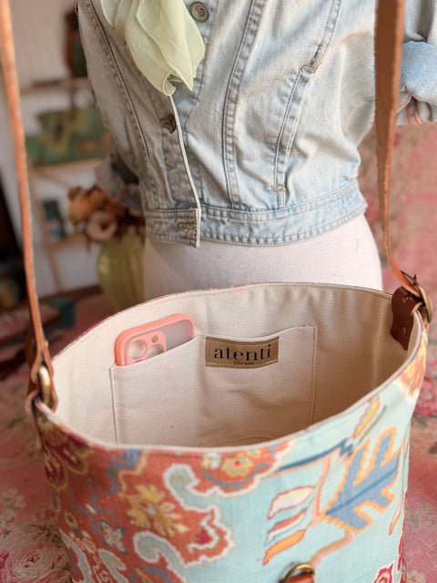 Sonoran Sky Bella Bucket Bag -Atenti Handmade USA Southwest-Inspired Crossbody with Leather Strap