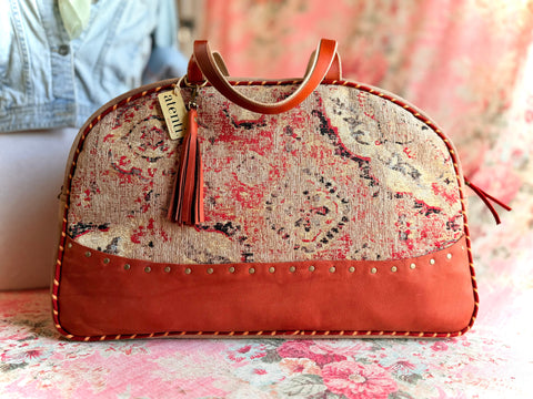 Boulder Overnighter – Handmade Travel Bag with Tassel, Leather Trim & Boho Tapestry Boulder