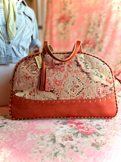 Boulder Overnighter – Handmade Travel Bag with Tassel, Leather Trim & Boho Tapestry Boulder