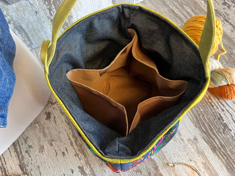 Flora Tall Caddy– Handmade USA Embroidered Floral Yarn & Notions Organizer, Atenti Project Bag