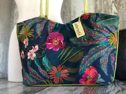Flora Lolita, Atenti USA Handmade, Embroidered Floral Shoulder Bag and Pouch Set