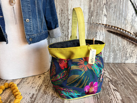 Flora Tall Caddy– Handmade USA Embroidered Floral Yarn & Notions Organizer, Atenti Project Bag