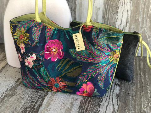 Flora Lolita, Atenti USA Handmade, Embroidered Floral Shoulder Bag and Pouch Set