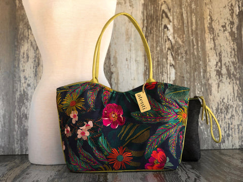 Flora Lolita, Atenti USA Handmade, Embroidered Floral Shoulder Bag and Pouch Set