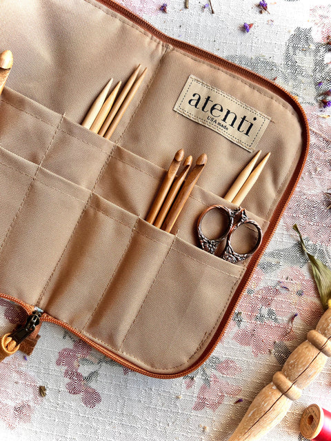 Blossom Grey Needles and Tools Case- Atenti USA Made Needle Case for Knitting & Crochet