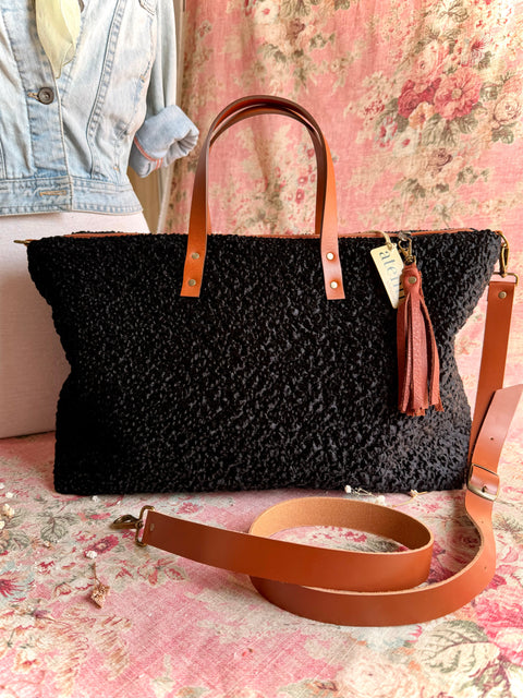 Persian Lamb Buddy Bag– Atenti USA Handmade, Luxurious Carryall Leather Handle & Crossbody Strap Bag
