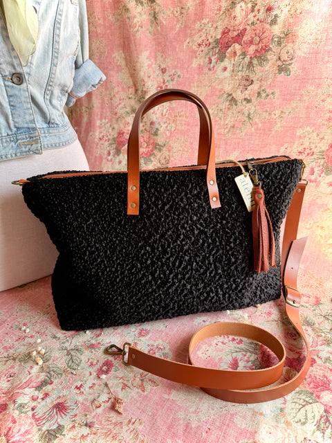 Persian Lamb Buddy Bag– Atenti USA Handmade, Luxurious Carryall Leather Handle & Crossbody Strap Bag