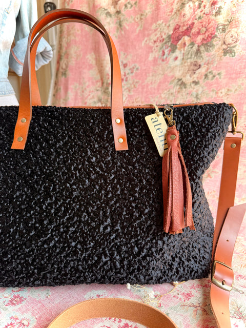 Persian Lamb Buddy Bag– Atenti USA Handmade, Luxurious Carryall Leather Handle & Crossbody Strap Bag