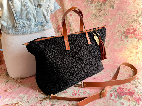 Persian Lamb Buddy Bag– Atenti USA Handmade, Luxurious Carryall Leather Handle & Crossbody Strap Bag