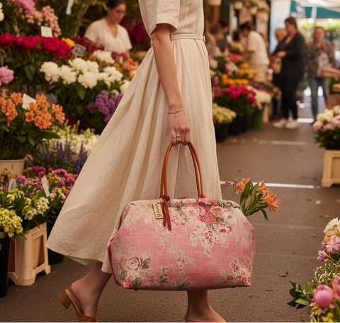 Rosewood Pioneer, Atenti USA Handmade, Floral Mary Poppins Snap Frame Bag