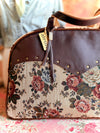 Whinny Overnighter – USA Handmade - Floral Tapestry Weekender - Leather Yoke, Cow Trim & Hand-Studded Detail